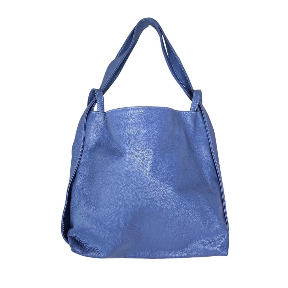 Vera Pelle Blue Italian Leather Hobo Bag Pebbled Preppy Classic Slouchy